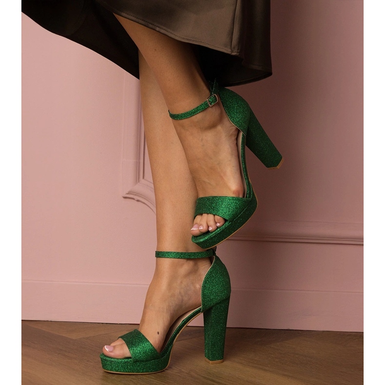 Sandales à paillettes hautes femmes vertes 1