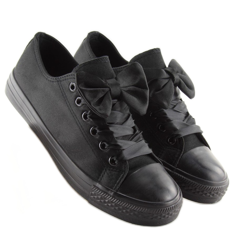 Baskets noires en satin pour femmes 16-509 Allblack le noir 2