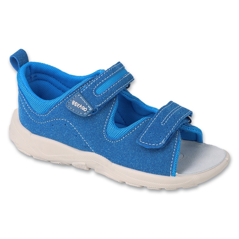Sandales enfants Befado, empiècement cuir 721X023, velcro bleu 1 Sandales enfants Befado, empiècement cuir 721X023, velcro bleu 1