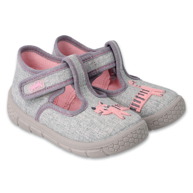 Befado chaussons enfants 631P019 chat gris-rose 1 Befado chaussons enfants 631P019 chat gris-rose 1