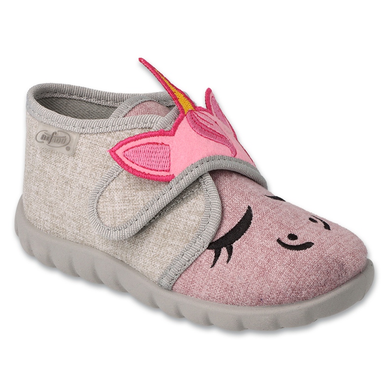 Befado Brefado Children's Slippers 465p110 Gray avec application beige 1 Befado Brefado Children's Slippers 465p110 Gray avec application beige 1