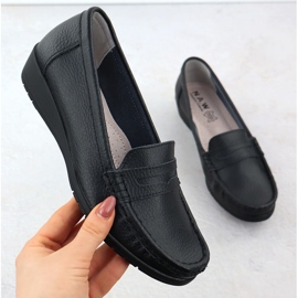 Mocassins en cuir pour femmes sur l'altitude sabatina noire JHY01 1