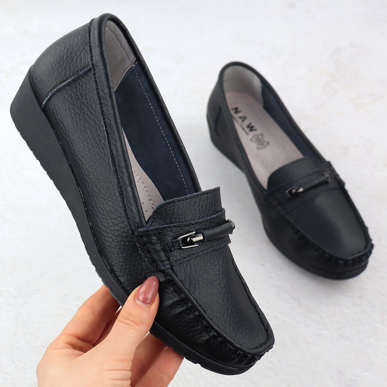 Mocassins en cuir pour femmes sur l'altitude sabatina noire JHY02 1