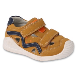 Sandales enfant Befado avec velcro, empiècement en cuir 170P084, jaune 1
