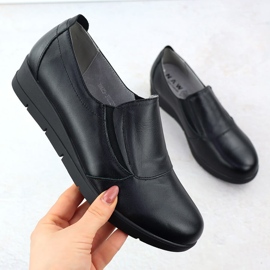 Les chaussures en cuir pour femmes sur des quartiers ont glissé la sabatina nhy203 le noir 1