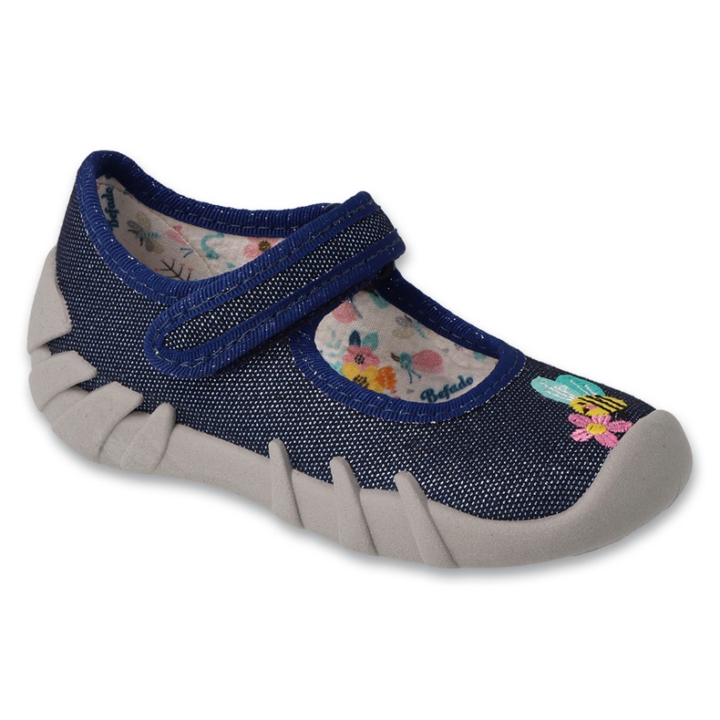 Chaussons enfant Befado avec velcro 109N253, bleu marine et argent 1 Chaussons enfant Befado avec velcro 109N253, bleu marine et argent 1