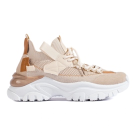 Baskets mode à lacets beige 2