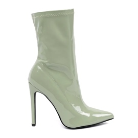 Bottines à talons hauts pour femmes en cuir verni vert 2