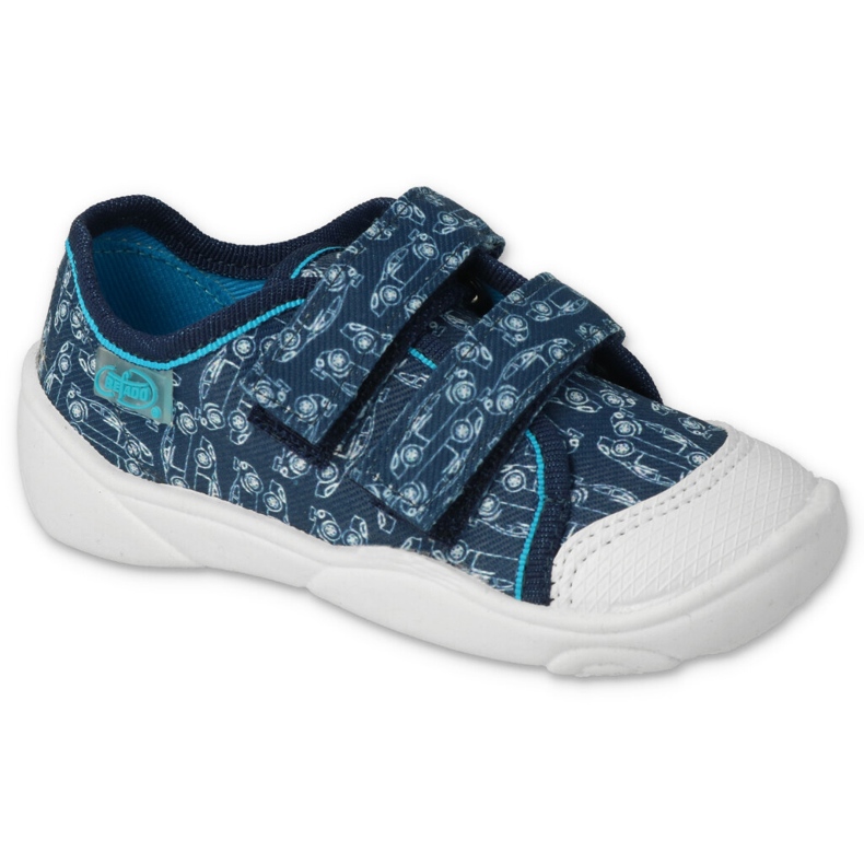 Chaussons enfants Befado 907P158 bleu marine avec voitures dessus 1
