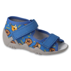 Sandales enfants Befado avec empiècement en cuir 350P042, bleu avec chiens 1