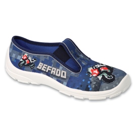 Chaussons enfants Befado 975Y178, bleu marine, avec application moto 1 Chaussons enfants Befado 975Y178, bleu marine, avec application moto 1