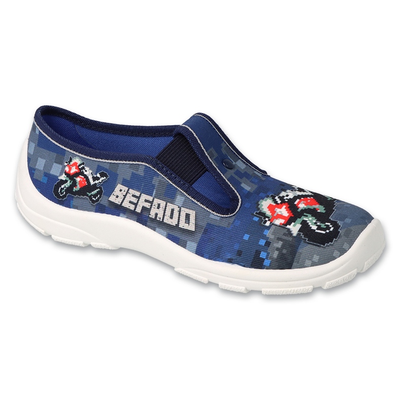Chaussons enfants Befado 975Y178, bleu marine, avec application moto 1 Chaussons enfants Befado 975Y178, bleu marine, avec application moto 1