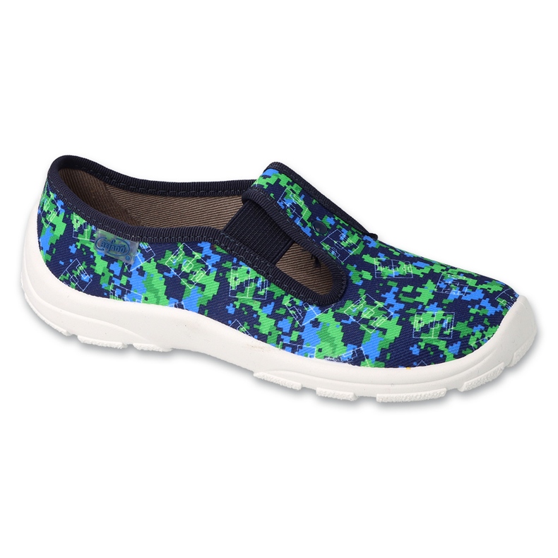Chaussons enfant Befado 975Y176 motifs bleu marine et vert multicolore 1