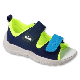 Befado Children's Sandals Le cuir insert 721p008 Navy Bleu néon vert 1
