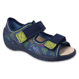 Sandales pour enfants Befado avec semelle intérieure en cuir 063X016 bleu avec voitures 1