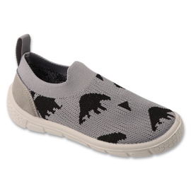 Chaussons enfant Befado, gris 102X005, appliqué ours noir 1