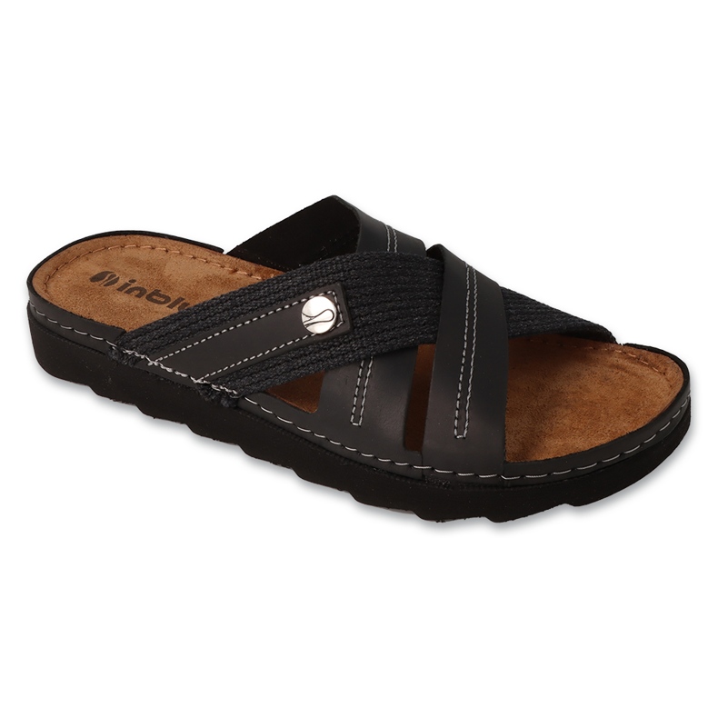 Inblu Men's Leather Slippers 158M022 Black noir 1