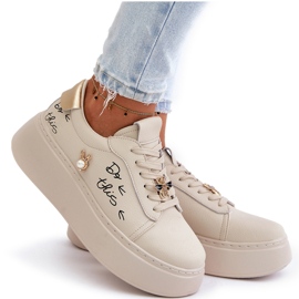 Vinceza Baskets en cuir pour femmes sur la plate-forme avec des épingles et l'inscription Vincez 89102 beige 5