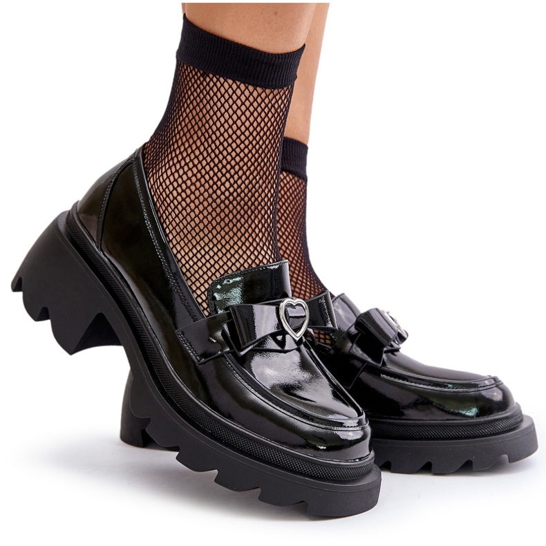 S.Barski Mocassins en cuir pour femmes avec un arc et un cœur LZ42-032 noir 5