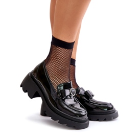 S.Barski Mocassins en cuir pour femmes avec un arc et un cœur LZ42-032 noir le noir 1