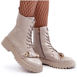 S.Barski Travailleurs de bottes verni aux femmes avec décoration D&amp;A MR870-67 beige légère 3
