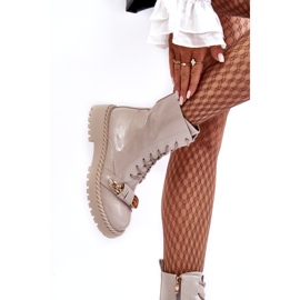 S.Barski Travailleurs de bottes verni aux femmes avec décoration D&amp;A MR870-67 beige légère 1