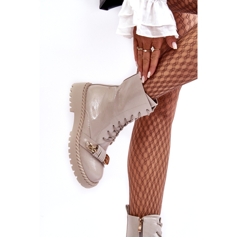 S.Barski Travailleurs de bottes verni aux femmes avec décoration D&amp;A MR870-67 beige légère 1