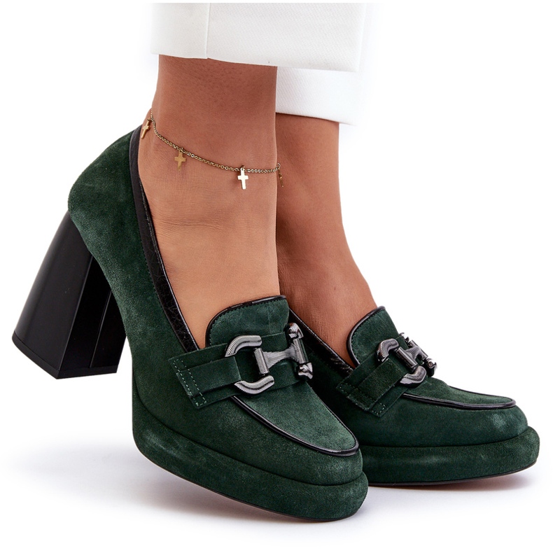 Pompes en cuir sur l'énorme Laura Messi 2706 Post vert foncé 6