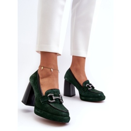 Pompes en cuir sur l'énorme Laura Messi 2706 Post vert foncé 3