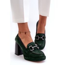 Pompes en cuir sur l'énorme Laura Messi 2706 Post vert foncé 4
