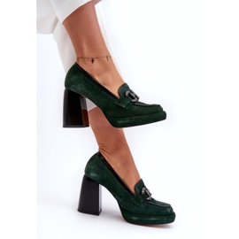 Pompes en cuir sur l'énorme Laura Messi 2706 Post vert foncé 1
