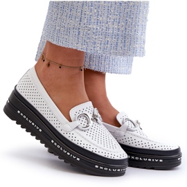 S.Barski Locons pour femmes en cuir OpenWork sur la plate-forme avec un ornement de S. Barski LR750 White blanche 4