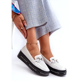 S.Barski Locons pour femmes en cuir OpenWork sur la plate-forme avec un ornement de S. Barski LR750 White blanche 3