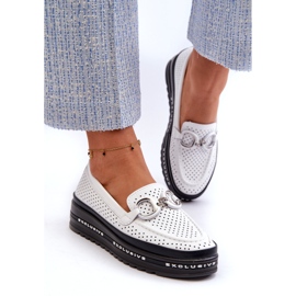 S.Barski Locons pour femmes en cuir OpenWork sur la plate-forme avec un ornement de S. Barski LR750 White blanche 2
