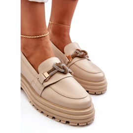 Mocassins en cuir féminin avec un ornement Laura Messi 2780 beige légère 3