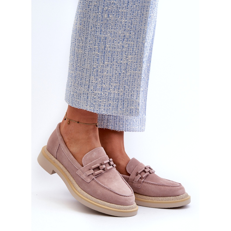 S.Barski Mocassins pour femmes en daim sur talon plat avec décoration D&A TW101 Dirty Pink rose 1 S.Barski Mocassins pour femmes en daim sur talon plat avec décoration D&A TW101 Dirty Pink rose 1