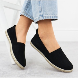 Espadrilles féminines glissées dans le daim noir Potocki PY16332 le noir 4