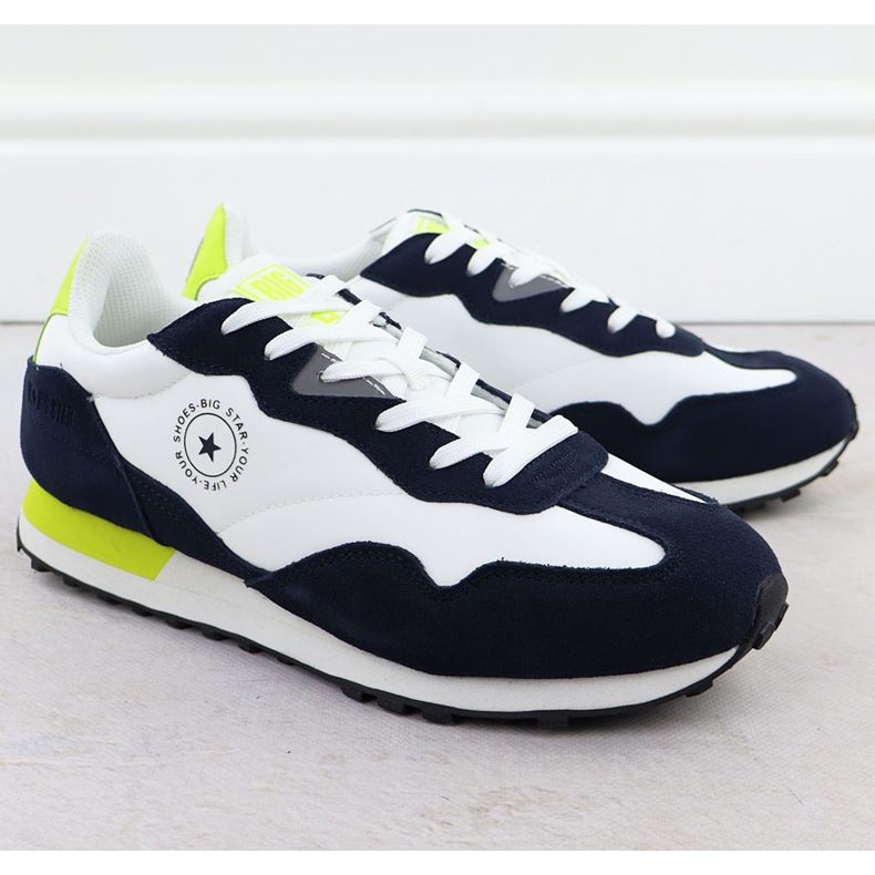 Chaussures de sport en cuir masculin Sneakers blancs et bleu marine Big Star RR174408 1