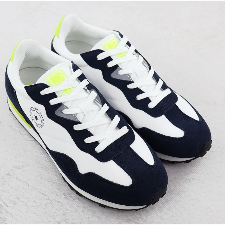 Chaussures de sport en cuir masculin Sneakers blancs et bleu marine Big Star RR174408 2