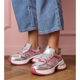 Baskets sportives féminines-rose en argent 1