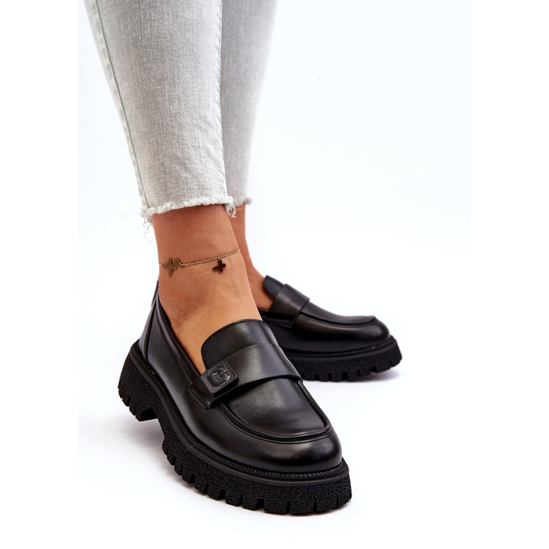 Vinceza Mocassins pour femmes avec une bande d'insert en cuir noir 1