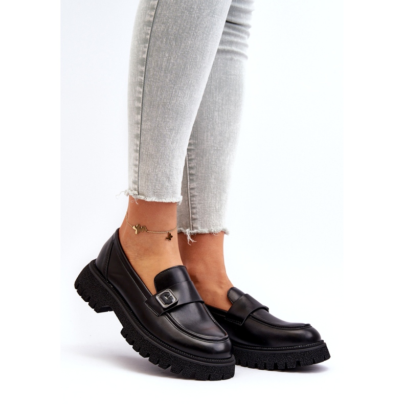 Vinceza Mocassins pour femmes avec une bande d'insert en cuir noir le noir 2