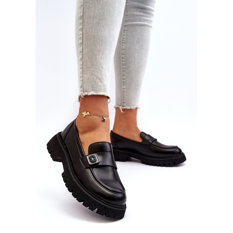 Vinceza Mocassins pour femmes avec une bande d'insert en cuir noir 3