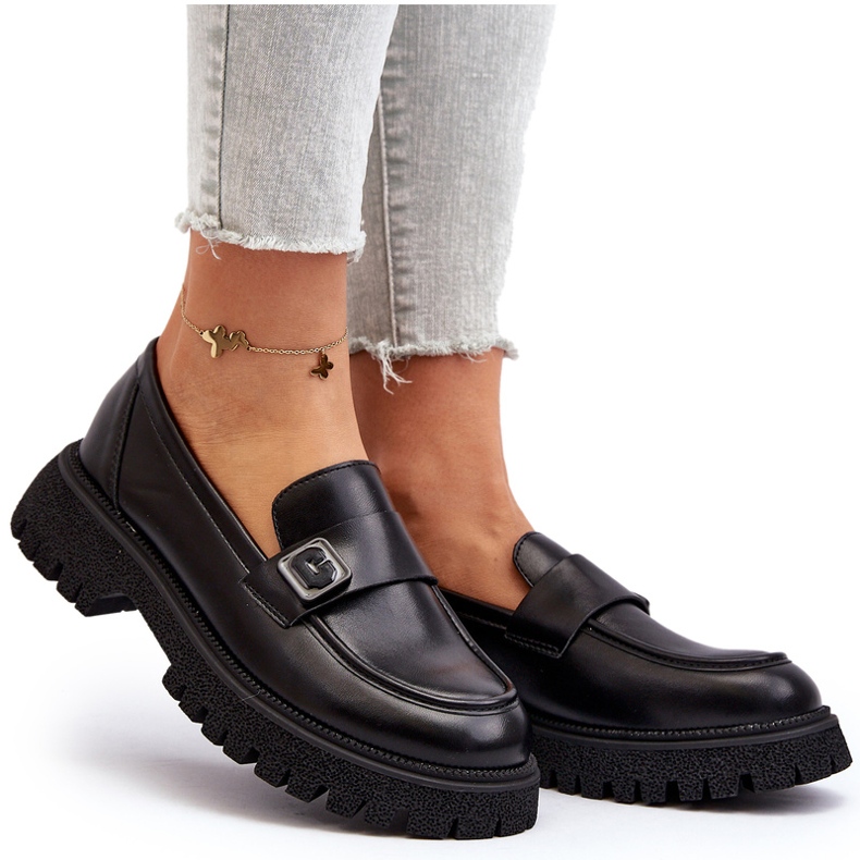 Vinceza Mocassins pour femmes avec une bande d'insert en cuir noir le noir 6