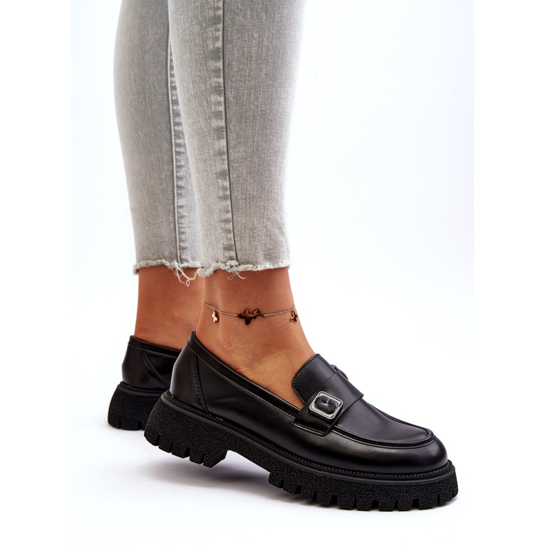 Vinceza Mocassins pour femmes avec une bande d'insert en cuir noir le noir 5