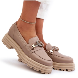Mocassins en cuir féminin avec un ornement de Laura Messi 2780 beige noire 4