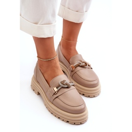 Mocassins en cuir féminin avec un ornement de Laura Messi 2780 beige noire 3