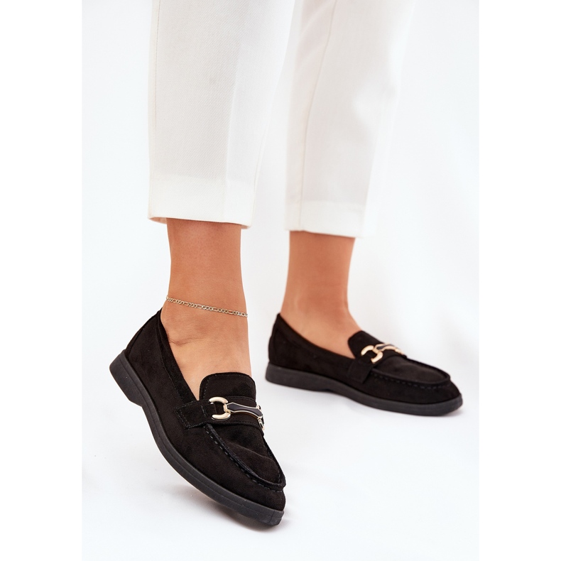 Mocassins pour femmes avec des détails dorés noirs le noir 2 Mocassins pour femmes avec des détails dorés noirs le noir 2