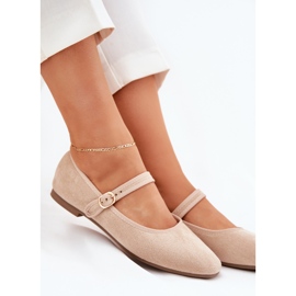 Ballerines avec ceinture et boucle écologique en daim beige 7