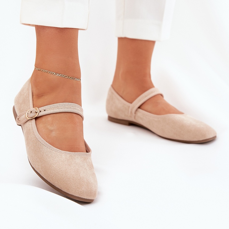 Ballerines avec ceinture et boucle écologique en daim beige 2